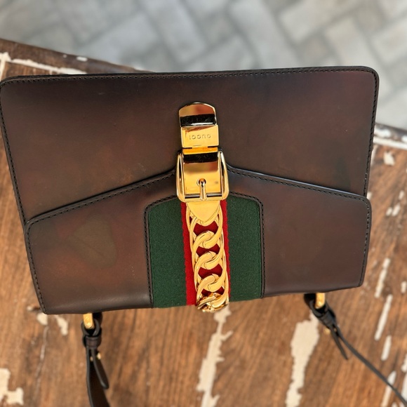 Gucci Sylvie medium Shoulder Bag Webline Leather Black - Picture 3 of 4